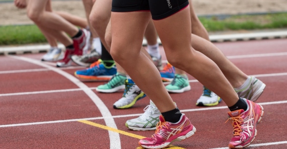 Employees at the start line on sports day