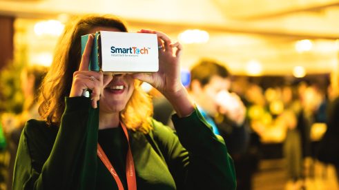 Woman wearing tech glasses
