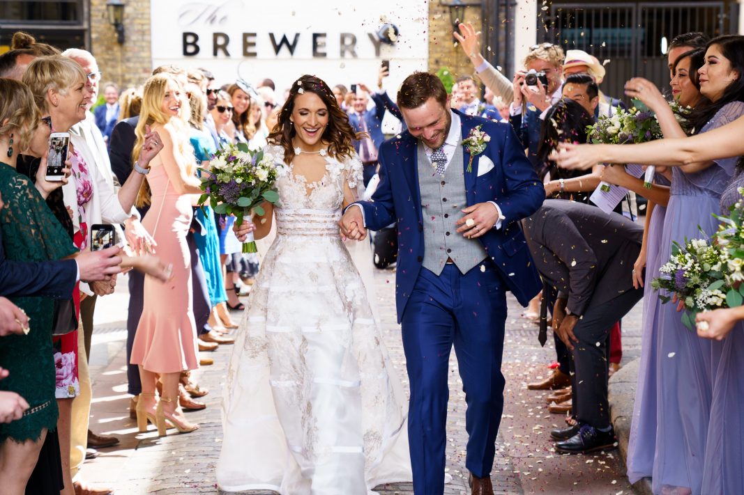 Emma and Matt Wedding confetti courtyard