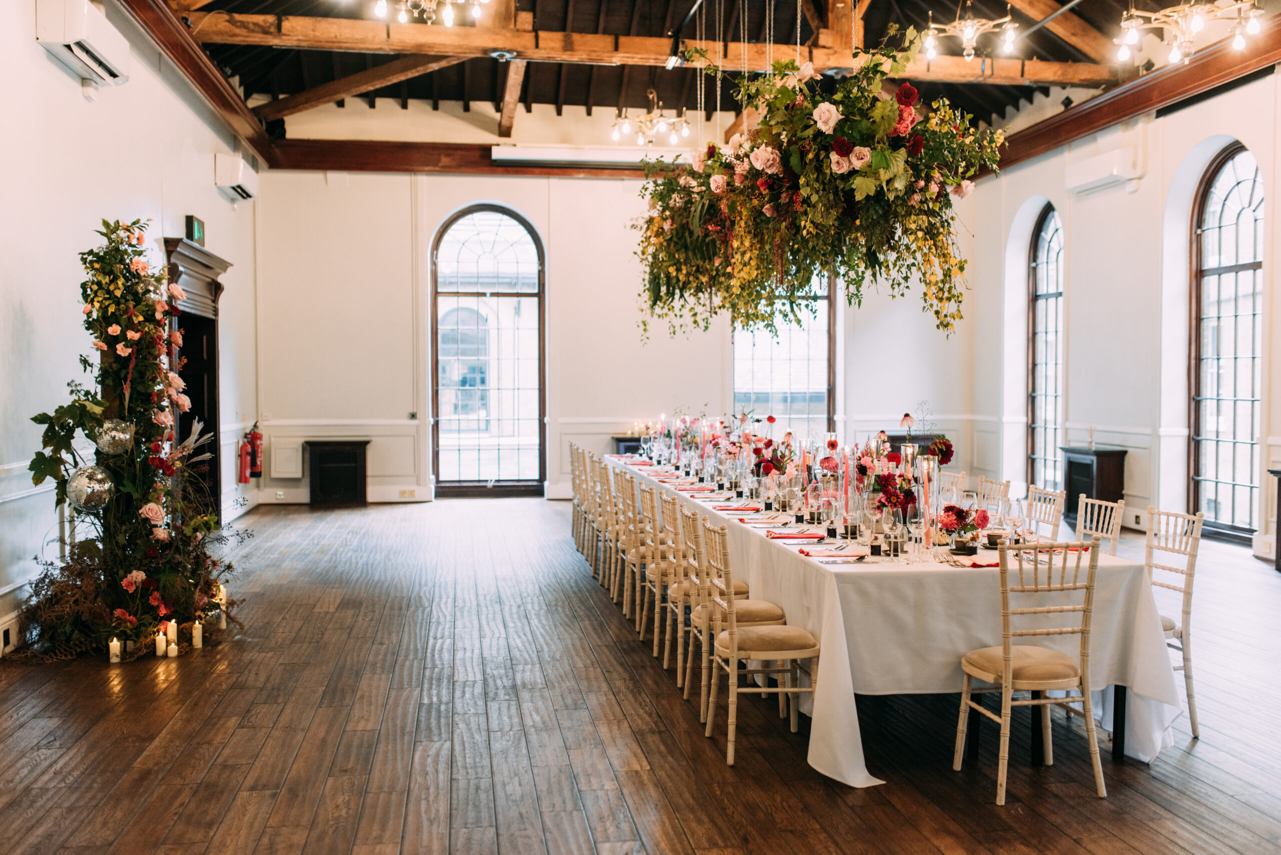 Long Table Setup for Wedding Breakfast in Upper Sugar Room