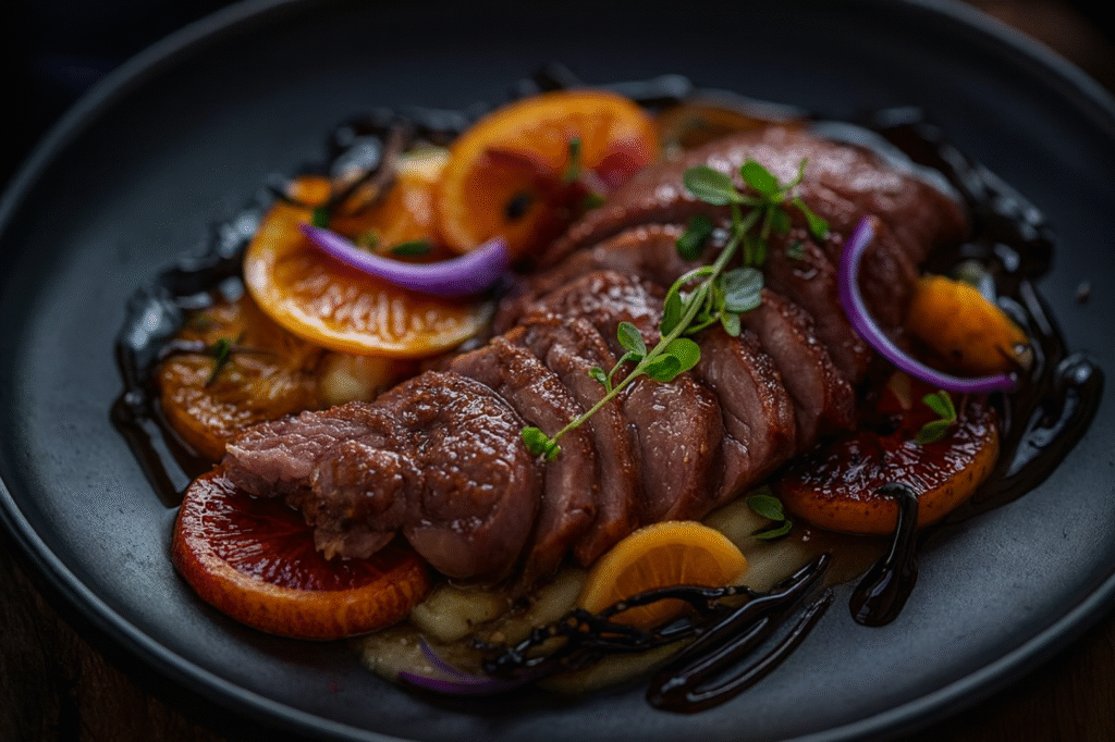 Duck with Blood Orange Glaze and Celeriac