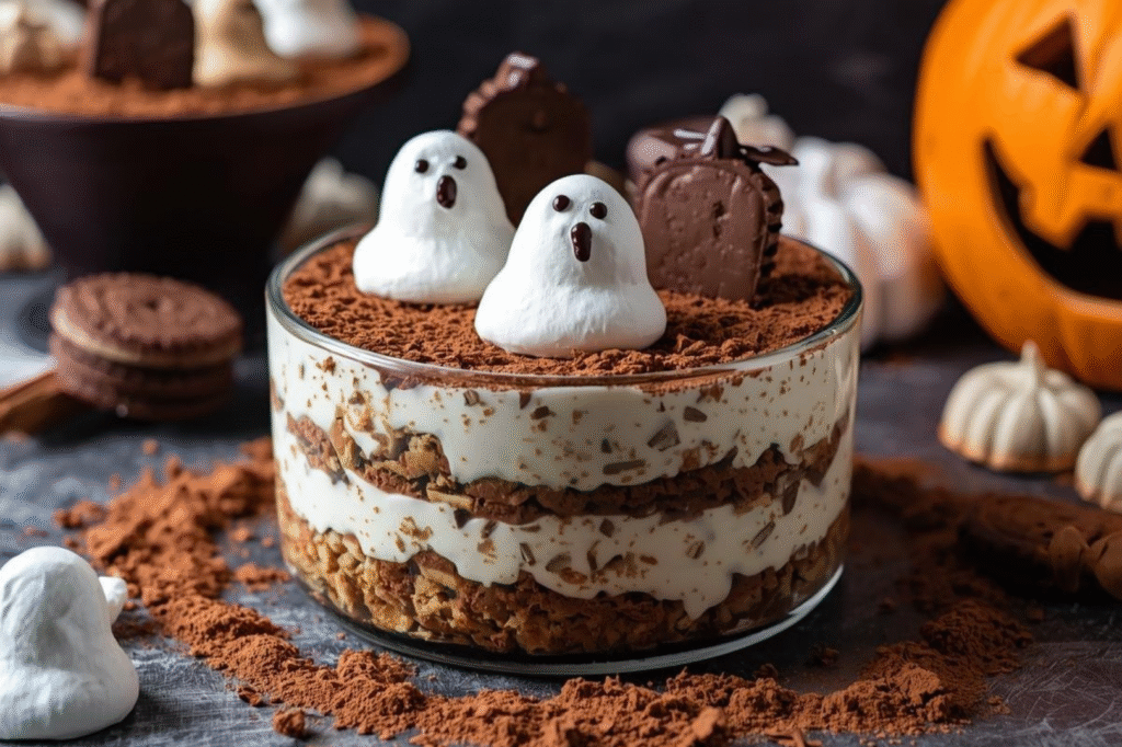 Graveyard Tiramisu with Ghost Meringues