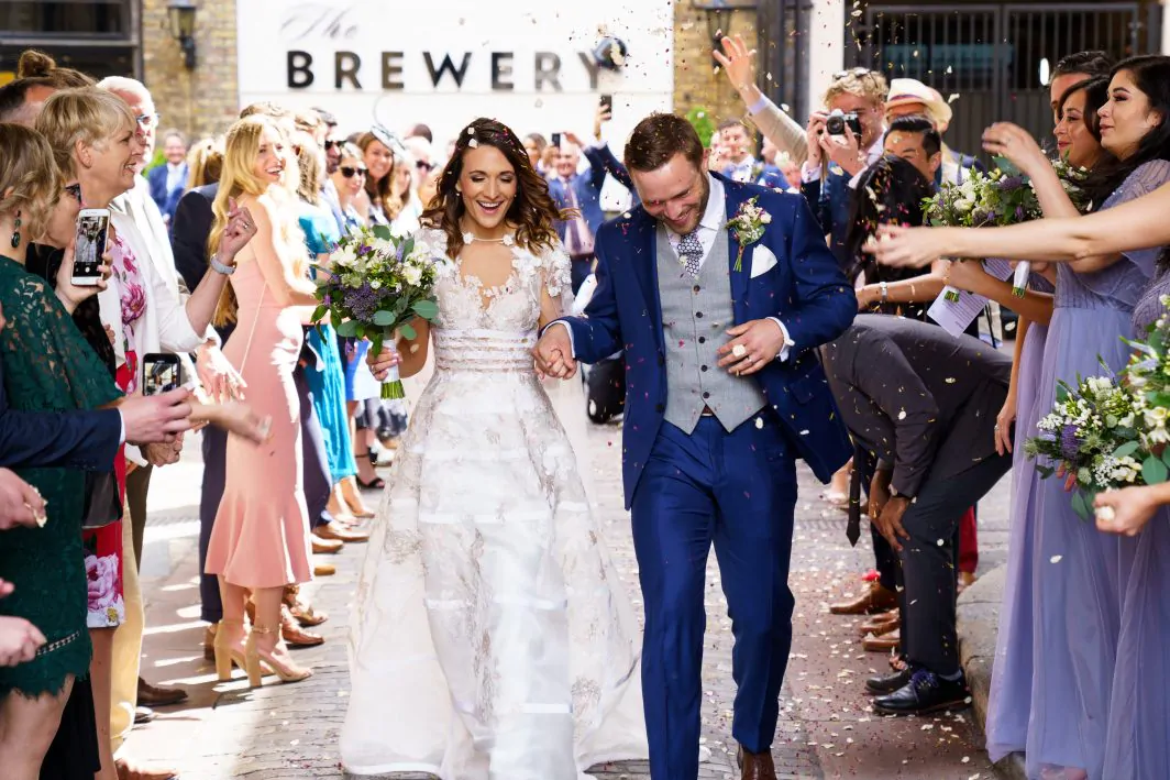 Emma and Matt Wedding confetti courtyard