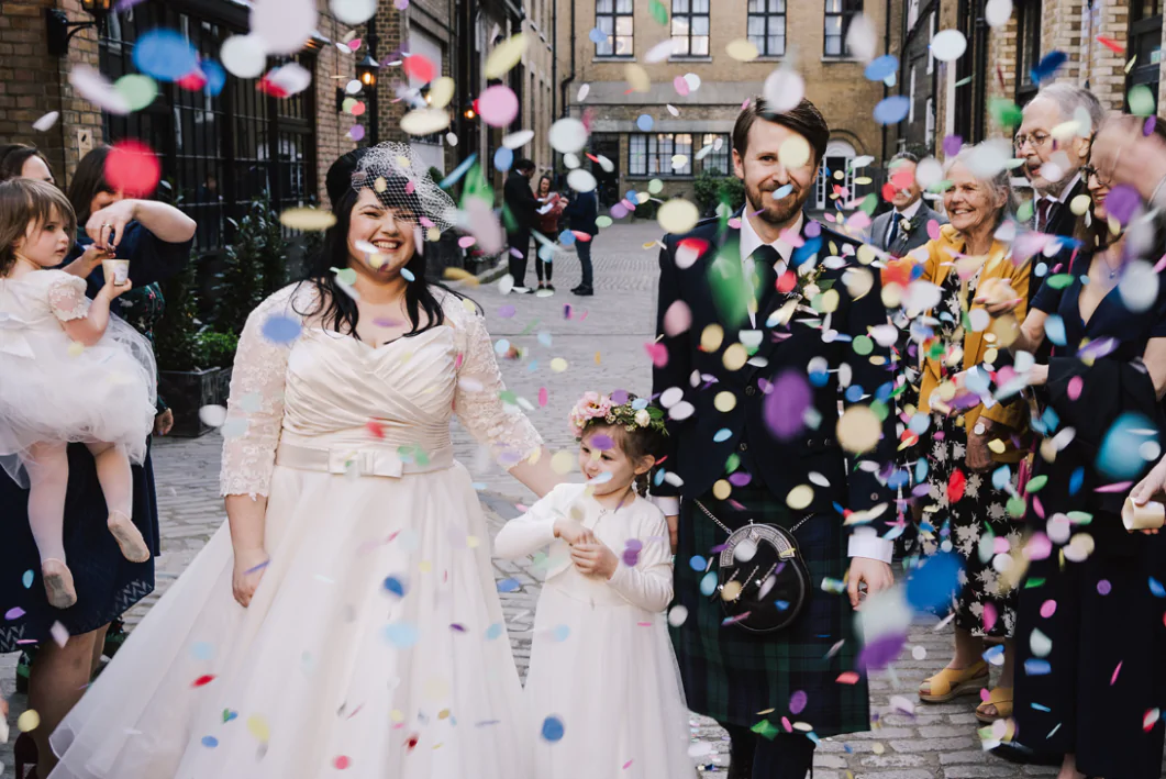 Sara & Paul's Wedding - courtyard confetti