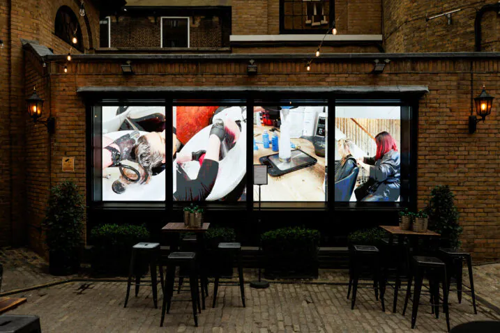 Outdoor Screen in Courtyard of The Brewery Branding