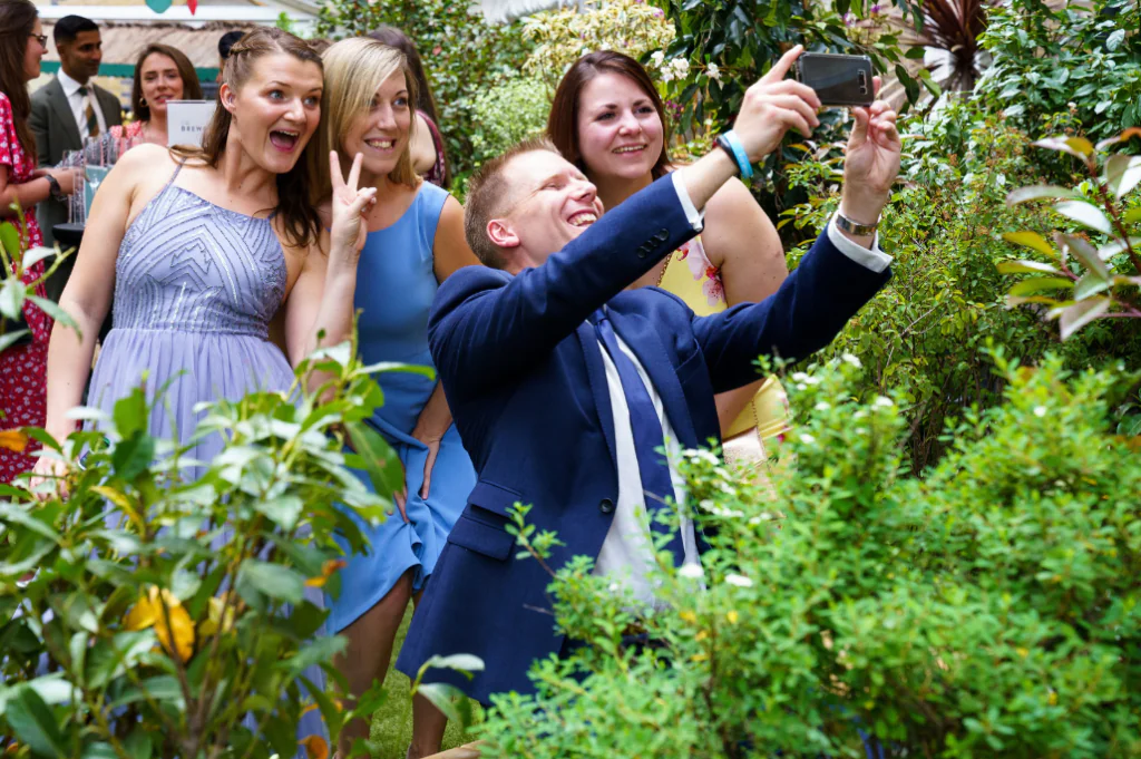 Guests Outside at Emma and Matt's Wedding Reception