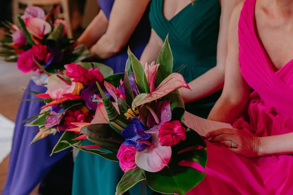 Vibrant Bridesmaid Dresses and Flowers 