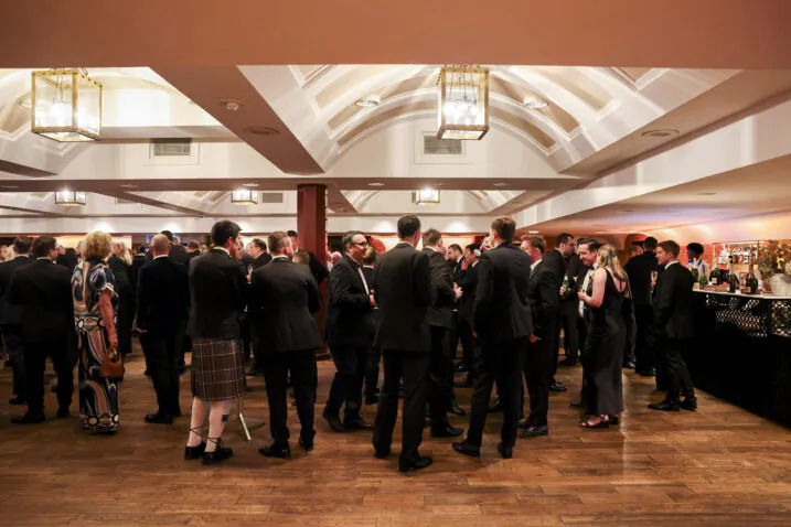 Drink reception in King George III at The Brewery, with red lighting